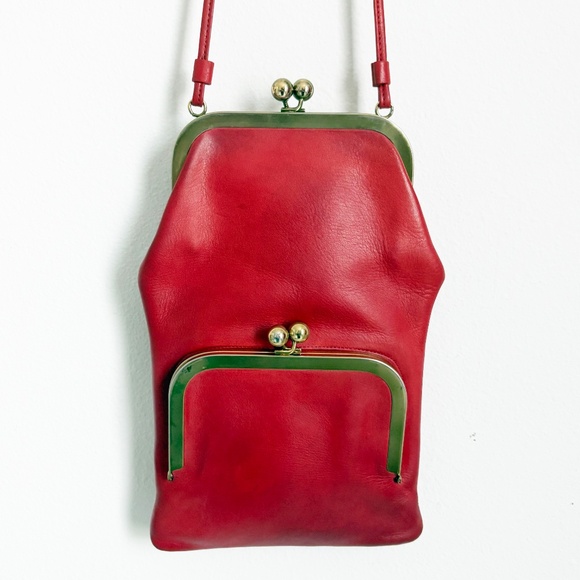 Bonnie Cashin for Coach Swinger Bag Double Frame Kiss Lock Red Leather Vintage - Picture 6 of 15